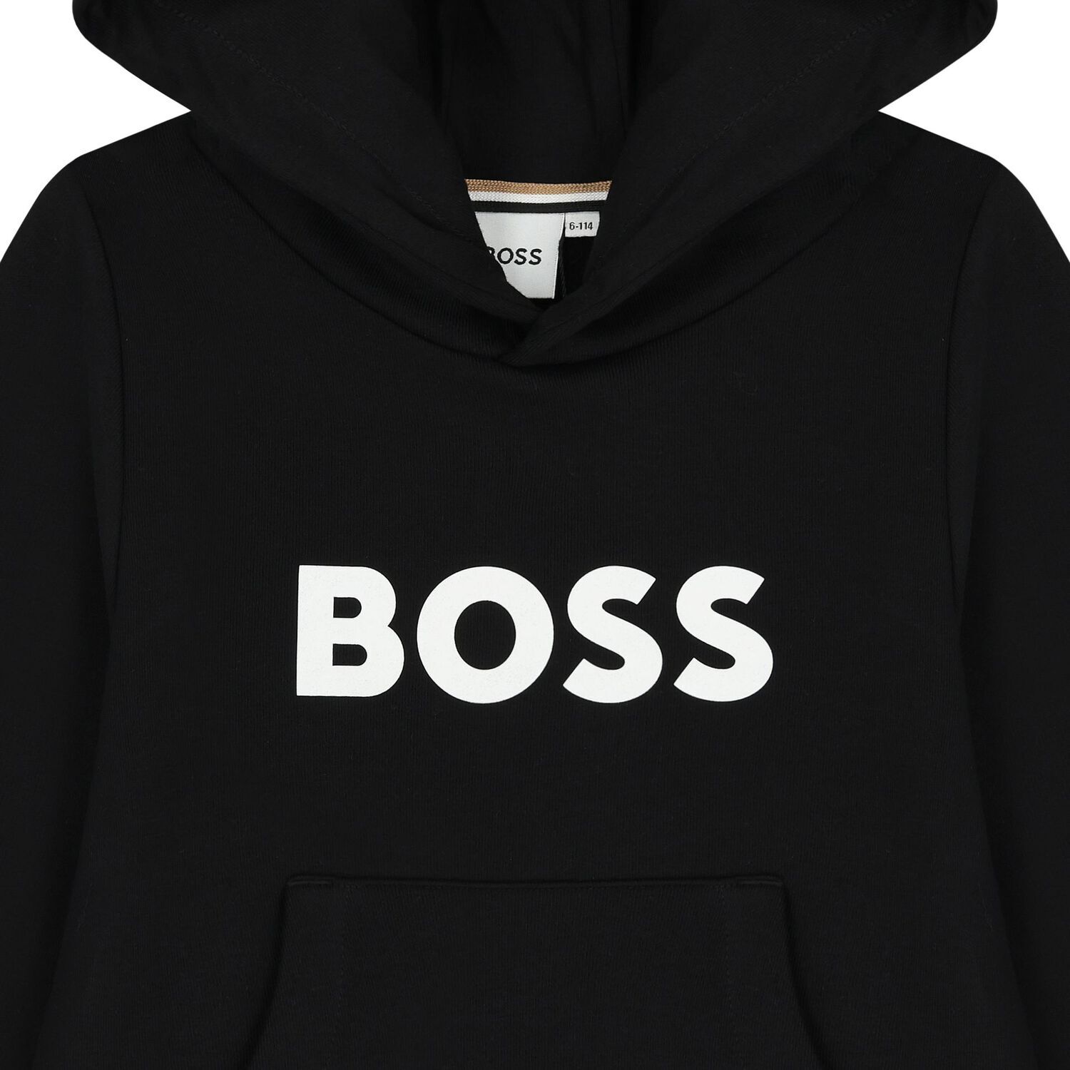 Boys Black Logo Hooded Top, 1, hi-res