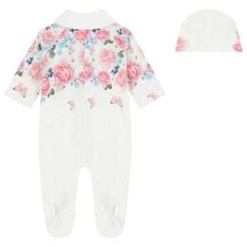 Baby Girls Ivory Logo Floral Babygrow Gift Set