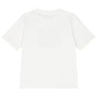 Boys White Logo Print Cotton T-Shirt, 2, hi-res