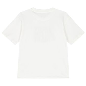 Boys White Logo Print Cotton T-Shirt