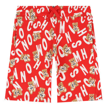 Boys Red Teddy Bear Logo Shorts