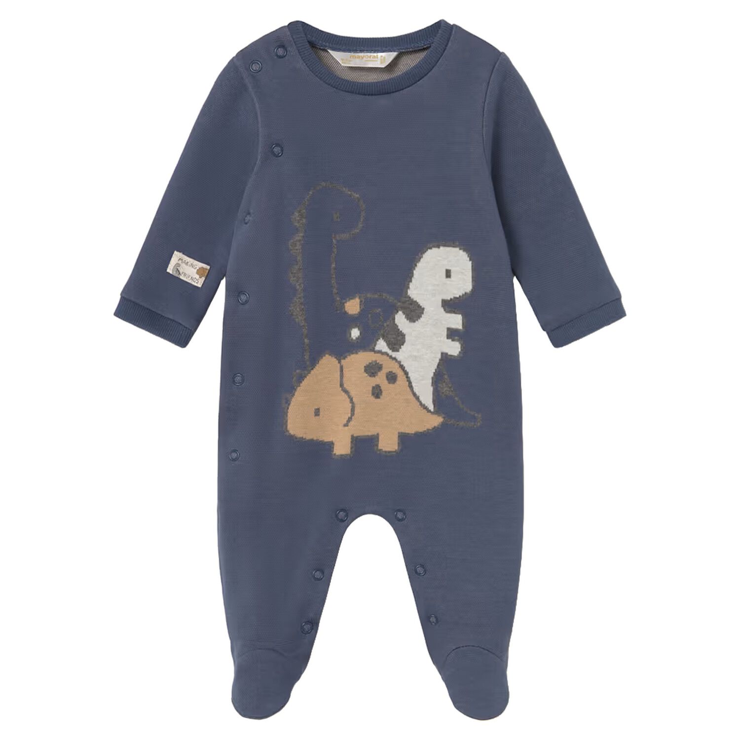 Baby Boys Navy Blue Dinosaur Babygrow, 2, hi-res