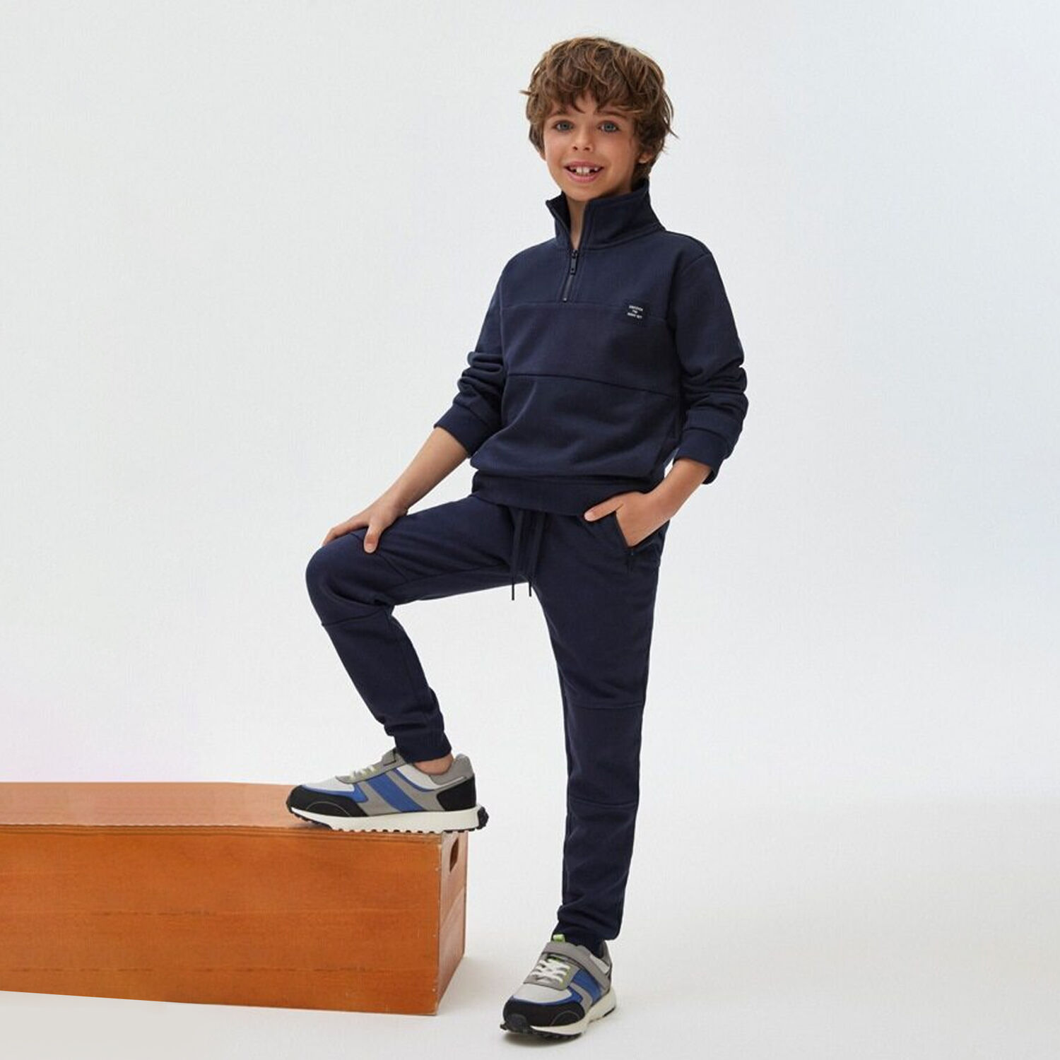 Boys Navy Blue Joggers, 1, hi-res