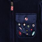 Girls Navy Blue Velvet Hooded Zip Up Top, 1, hi-res