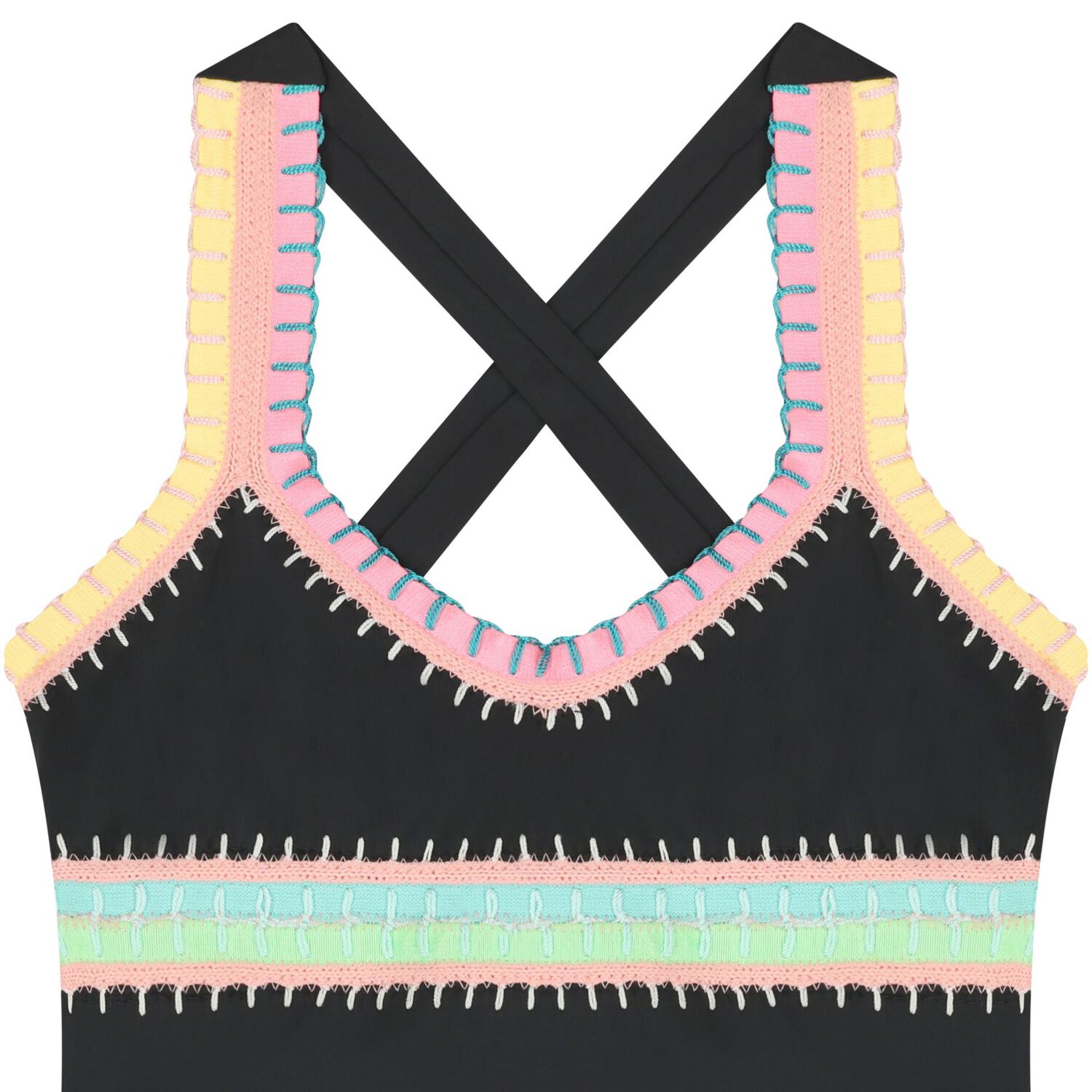 طقم سباحة مظرز بنات باللون الأسود, 1, hi-res