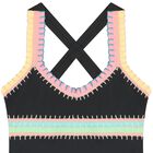 Girls Black Embroidered Swimsuit, 1, hi-res