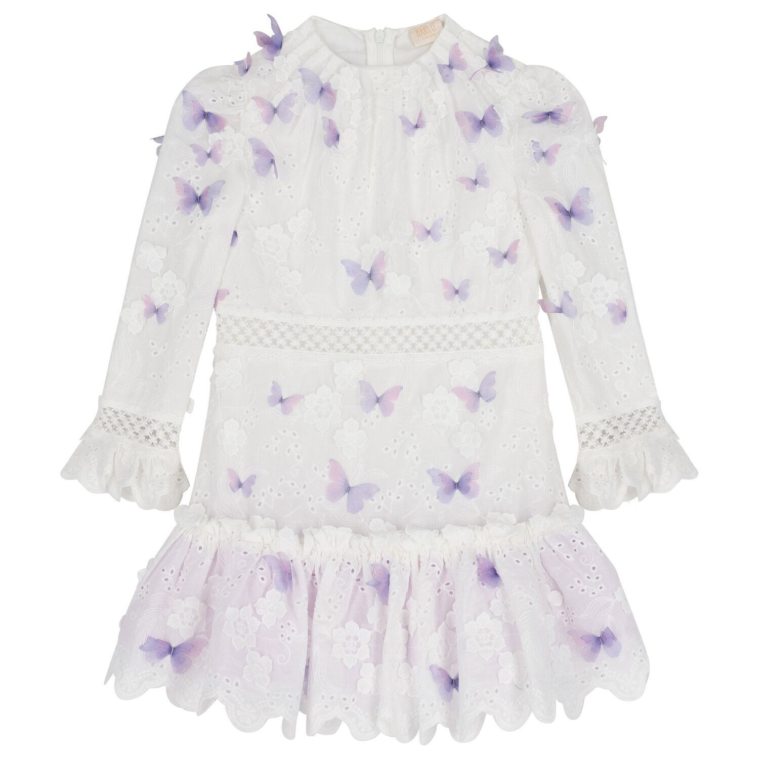 Girls White Floral Butterfly Dress, 1, hi-res image number null