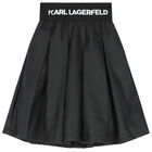 Girls Black Logo Faux Leather Skirt, 1, hi-res