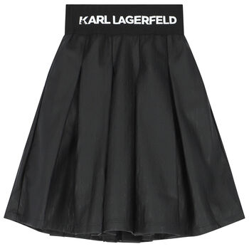 Girls Black Logo Faux Leather Skirt