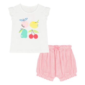 Younger Girls White & Pink Shorts Set