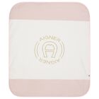 Baby Girls Ivory & Pink Logo Blanket, 3, hi-res