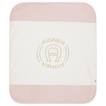 Baby Girls Ivory & Pink Logo Blanket