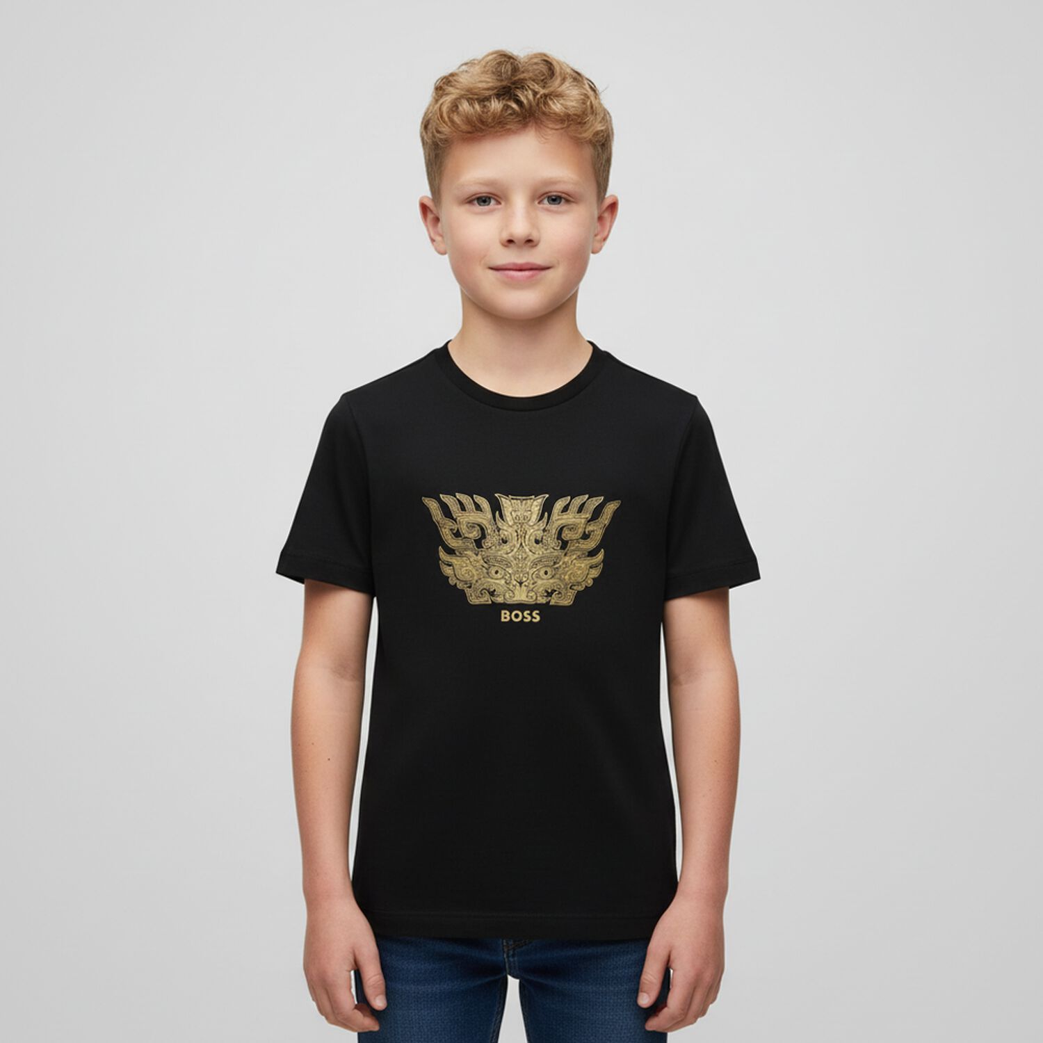 Boys Black Dragon Logo T-Shirt, 1, hi-res image number null