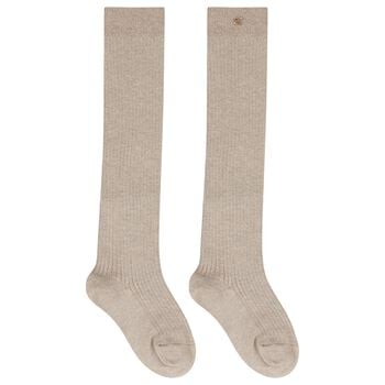 Girls Beige Knit Knee High Socks