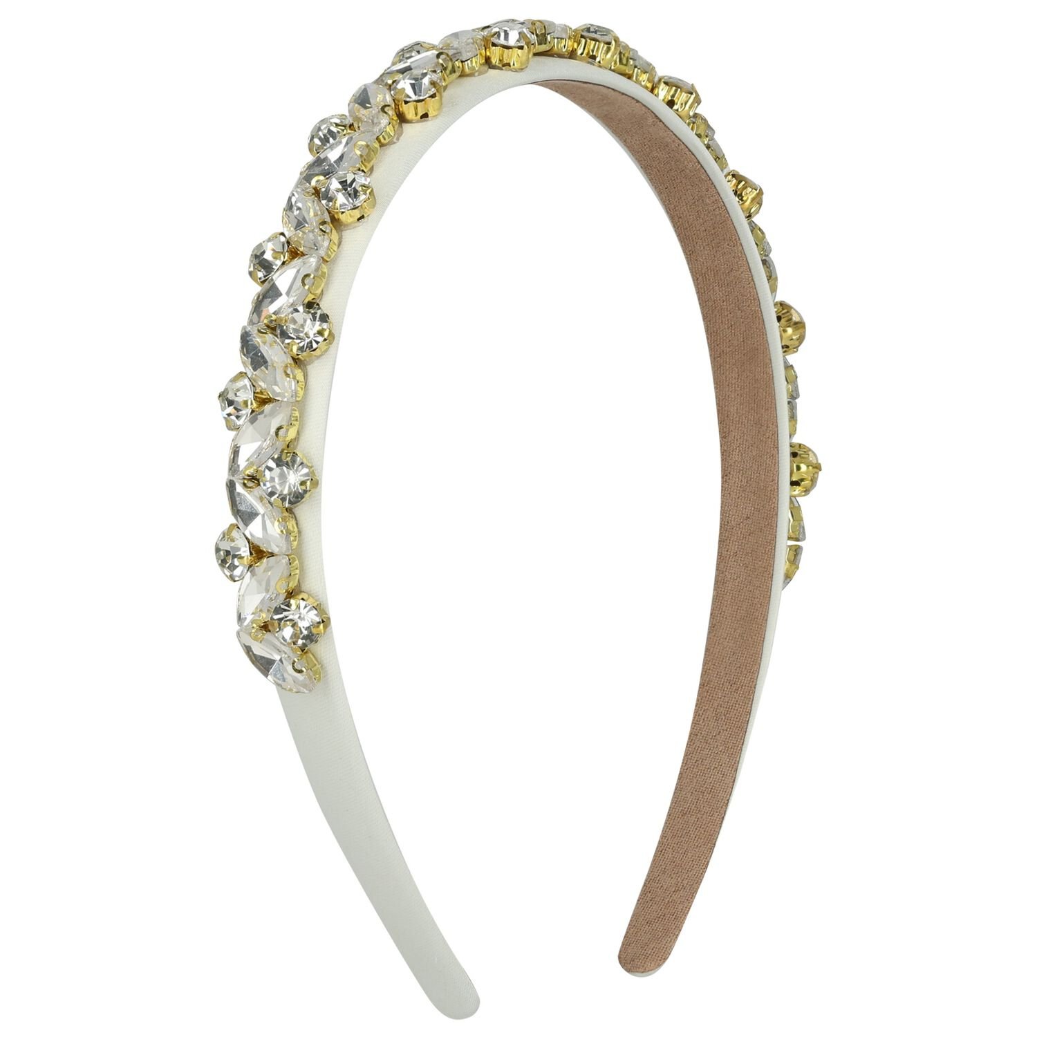 Girls White & Gold Diamante Headband, 1, hi-res