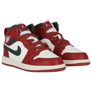 Red, Green & White Air Jordan 1 Mid Trainers