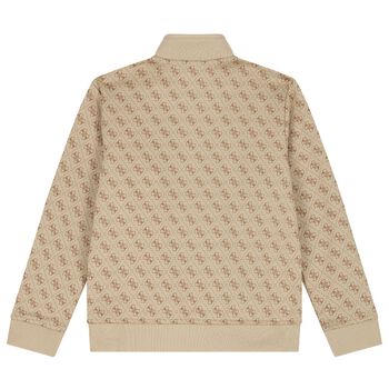 Boys Beige Logo Zip Up Top