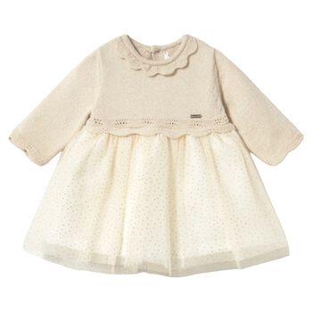 Baby Girls Beige, Ivory & Gold Tulle Dress