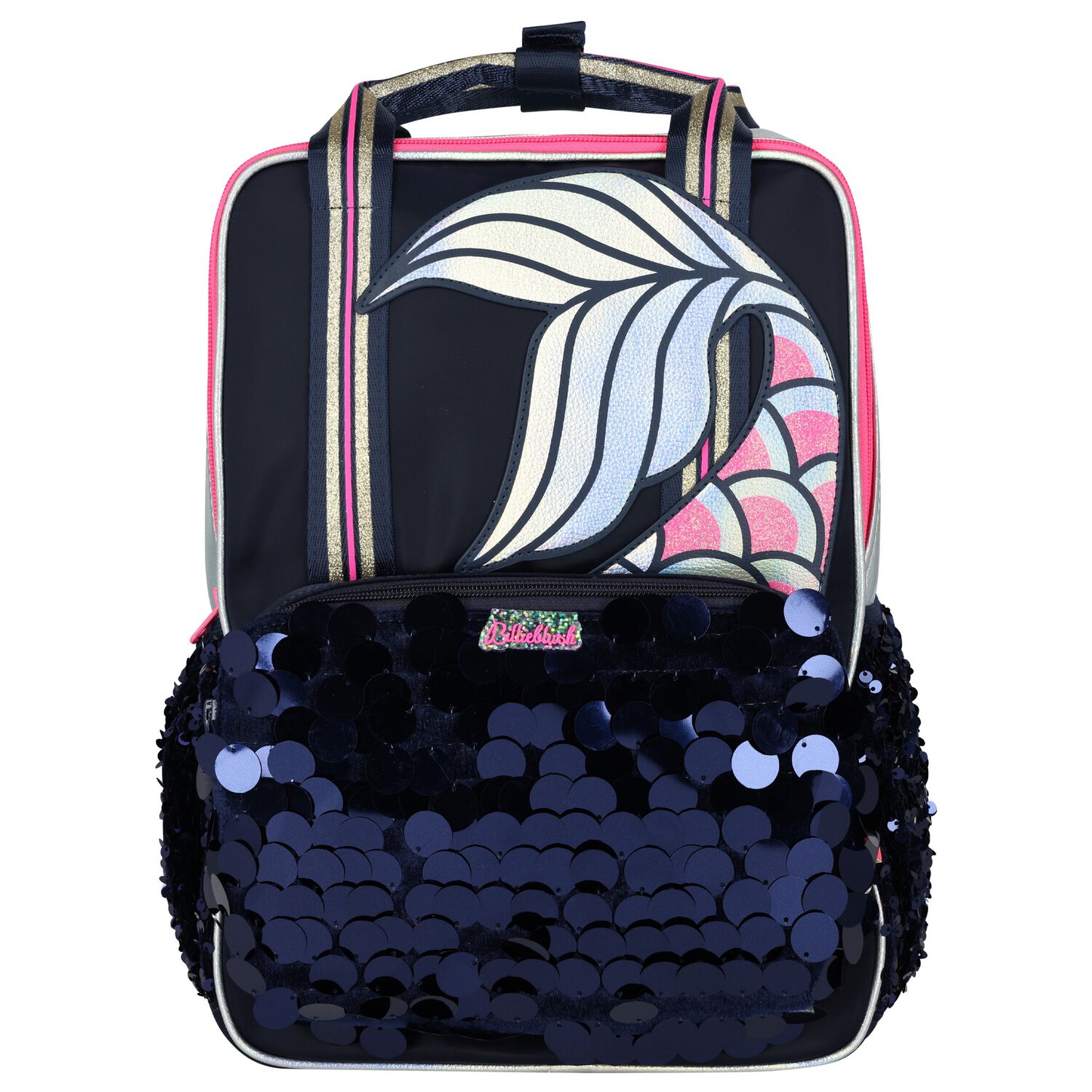 Girls Navy Blue & Silver Sequins Backpack, 1, hi-res