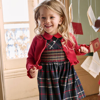 Girls Navy Blue Tartan Dress
