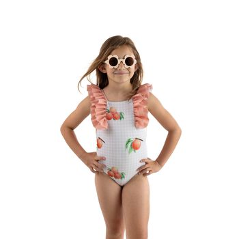 Girls Coral & White Peaches Swimsuit
