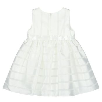 Younger Girls White Satin & Organza Dress