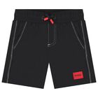 Boys Black Logo Swim Shorts, 1, hi-res