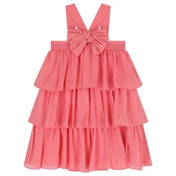 Girls Pink Bow Tiered Dress