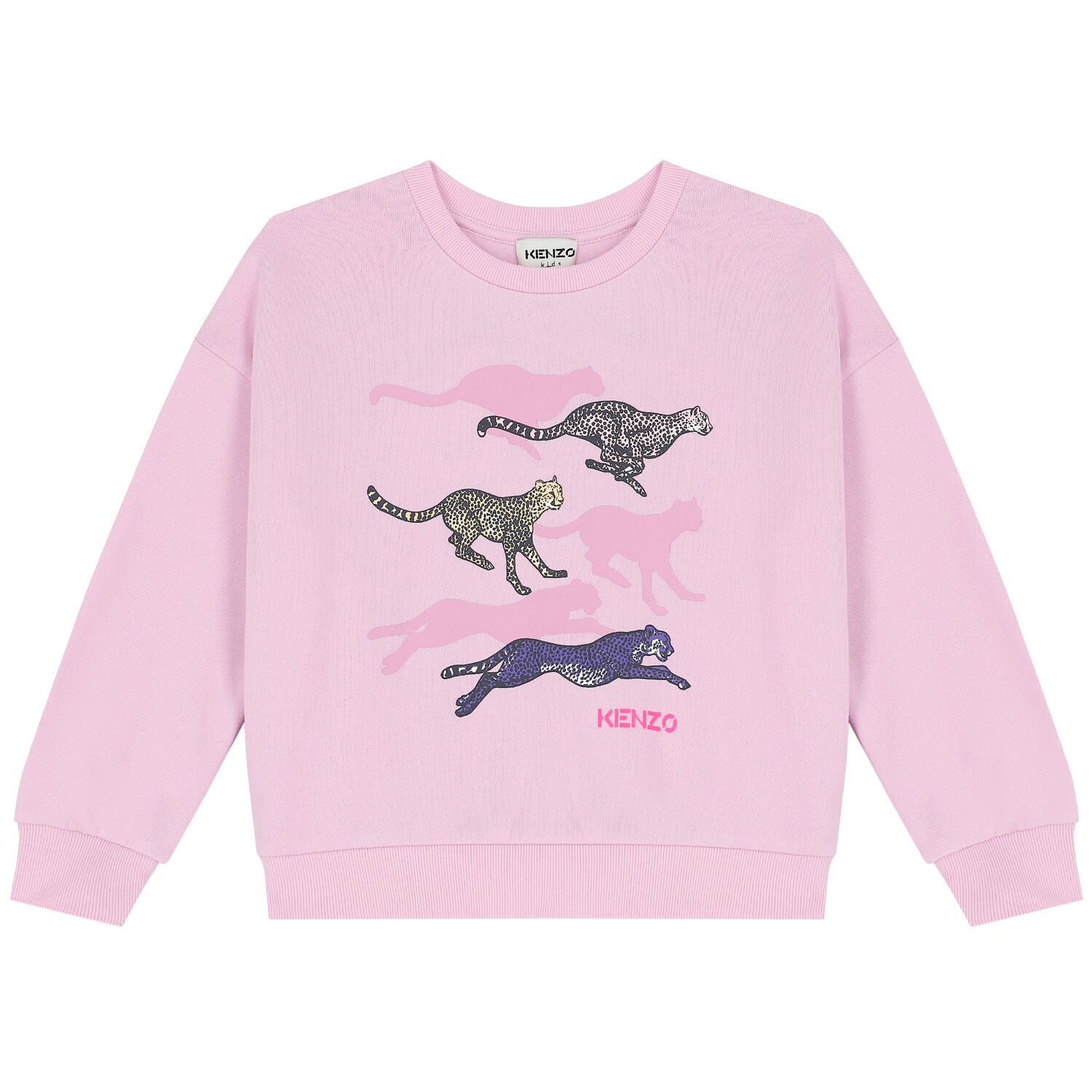 Girls Pink Cheetah Logo Sweatshirt, 1, hi-res