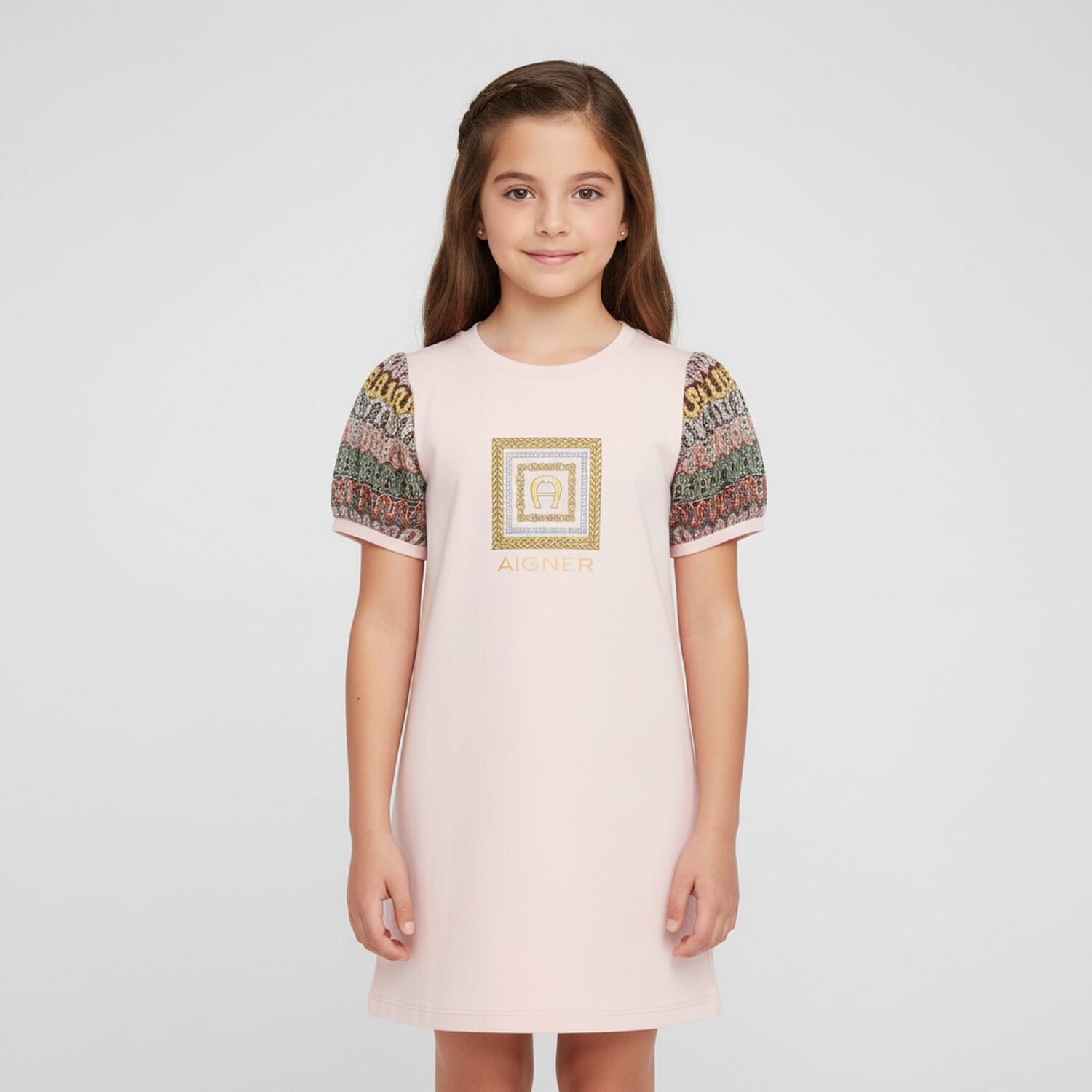 Girls Pink Logo Dress, 4, hi-res image number null