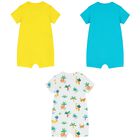 Baby Boys White, Yellow & Blue Rompers ( 3-Pack ), 2, hi-res