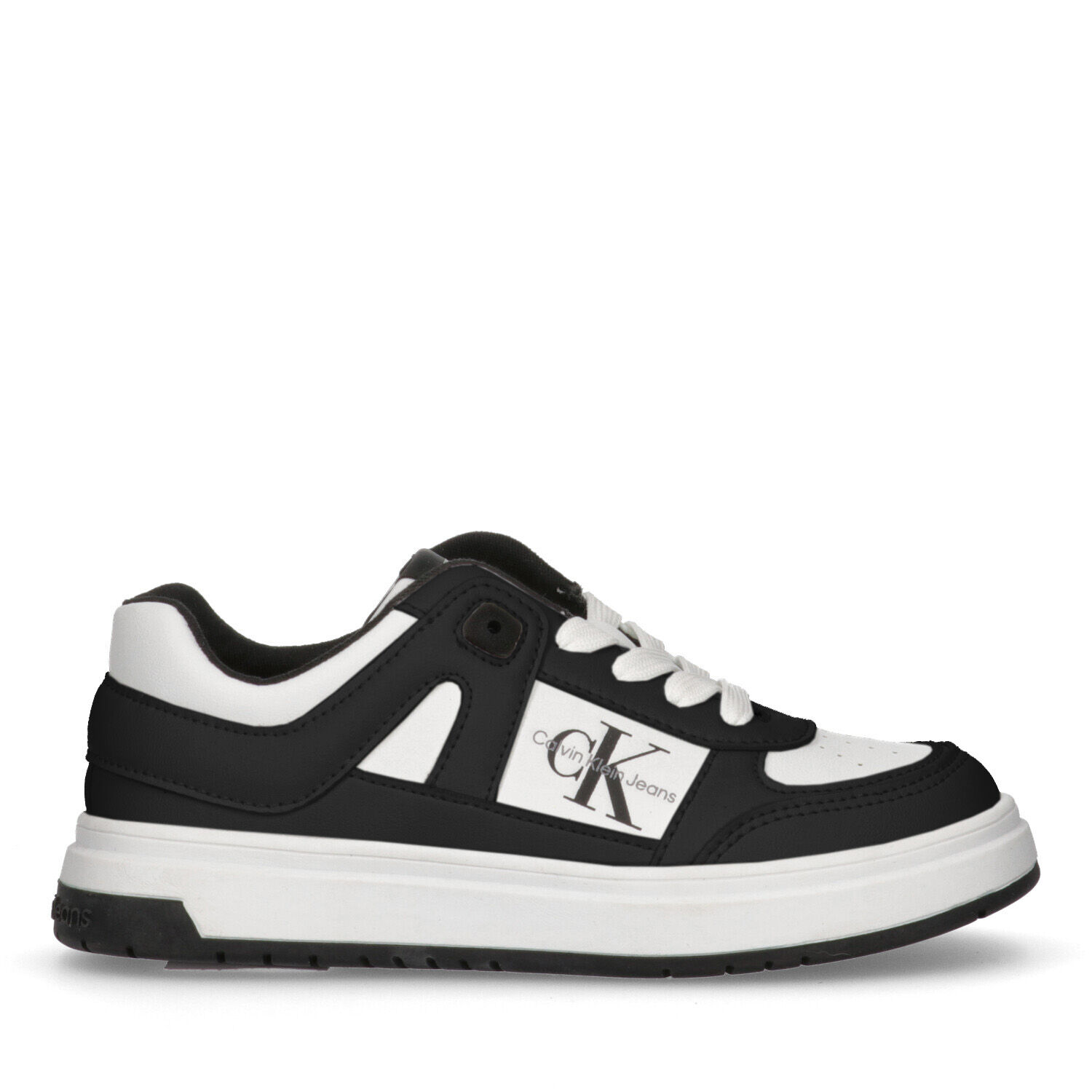 Calvin Klein Boys White Black Logo Trainers Junior Couture UAE