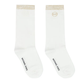 Girls White & Gold Logo Socks