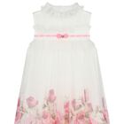 Girls White & Pink Floral Tulle Dress, 2, hi-res