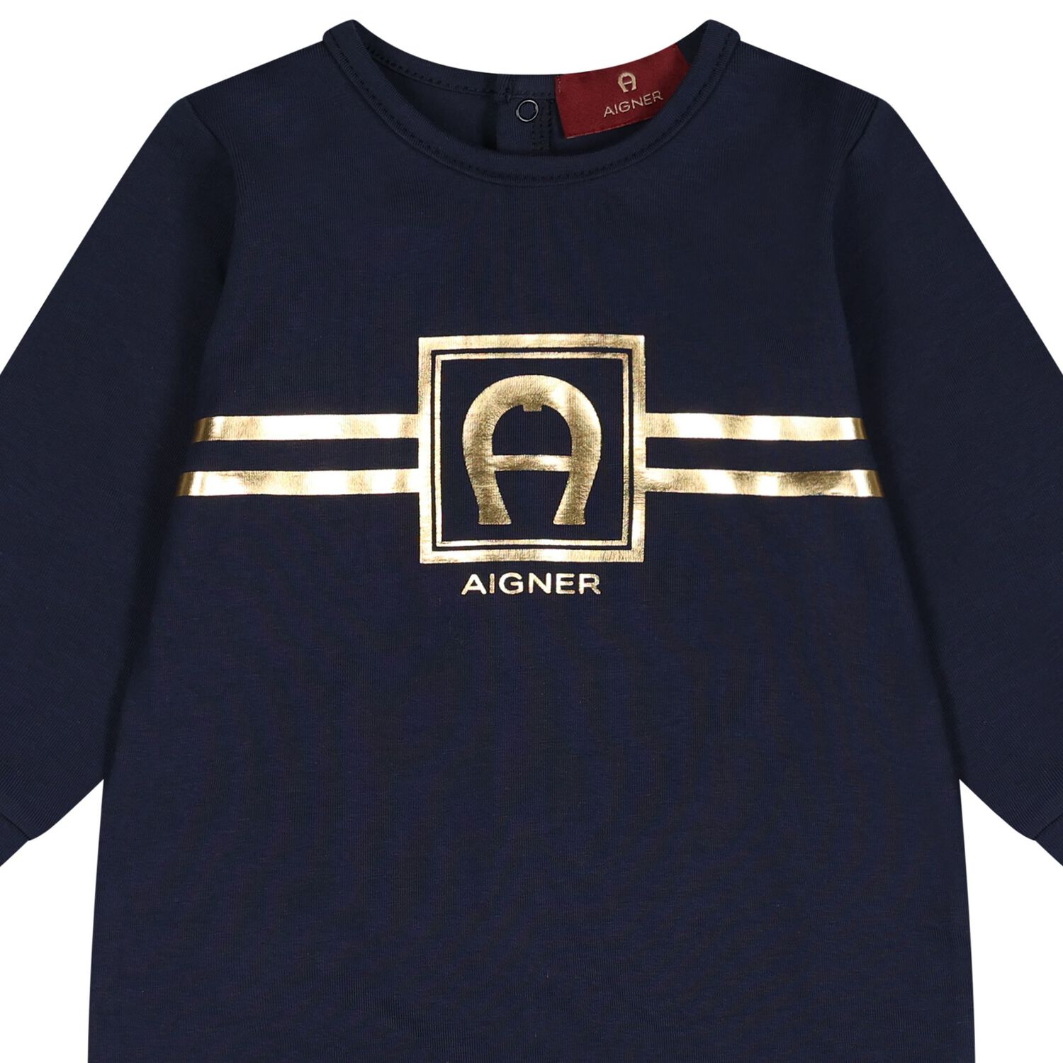 Baby Boys Navy Blue & Gold Logo Romper, 2, hi-res
