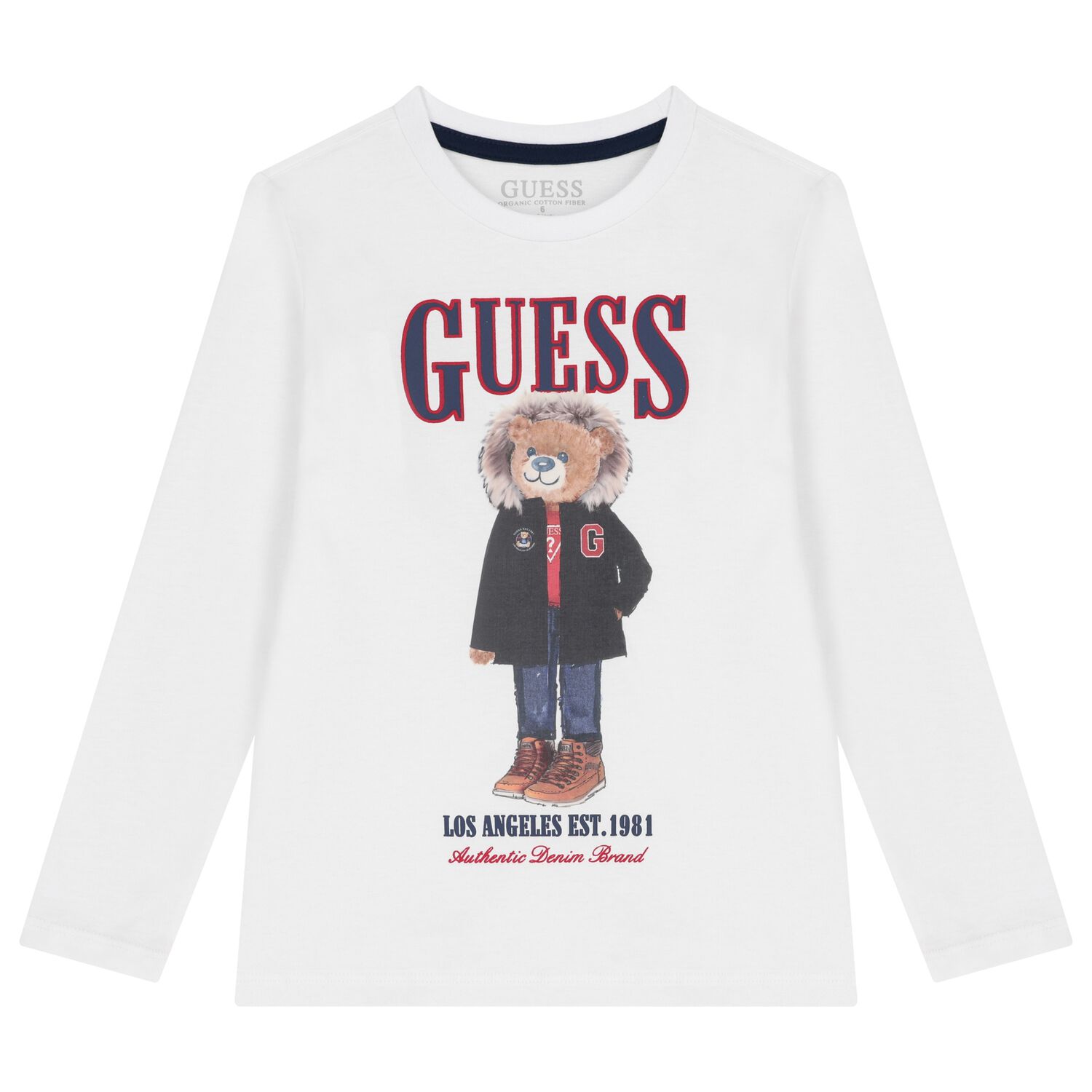 توب اولاد باكمام طويله بطبعه تيدى بير باللون الابيض, 1, hi-res