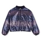 Girls Navy Blue Sequin Zip Up Top, 1, hi-res