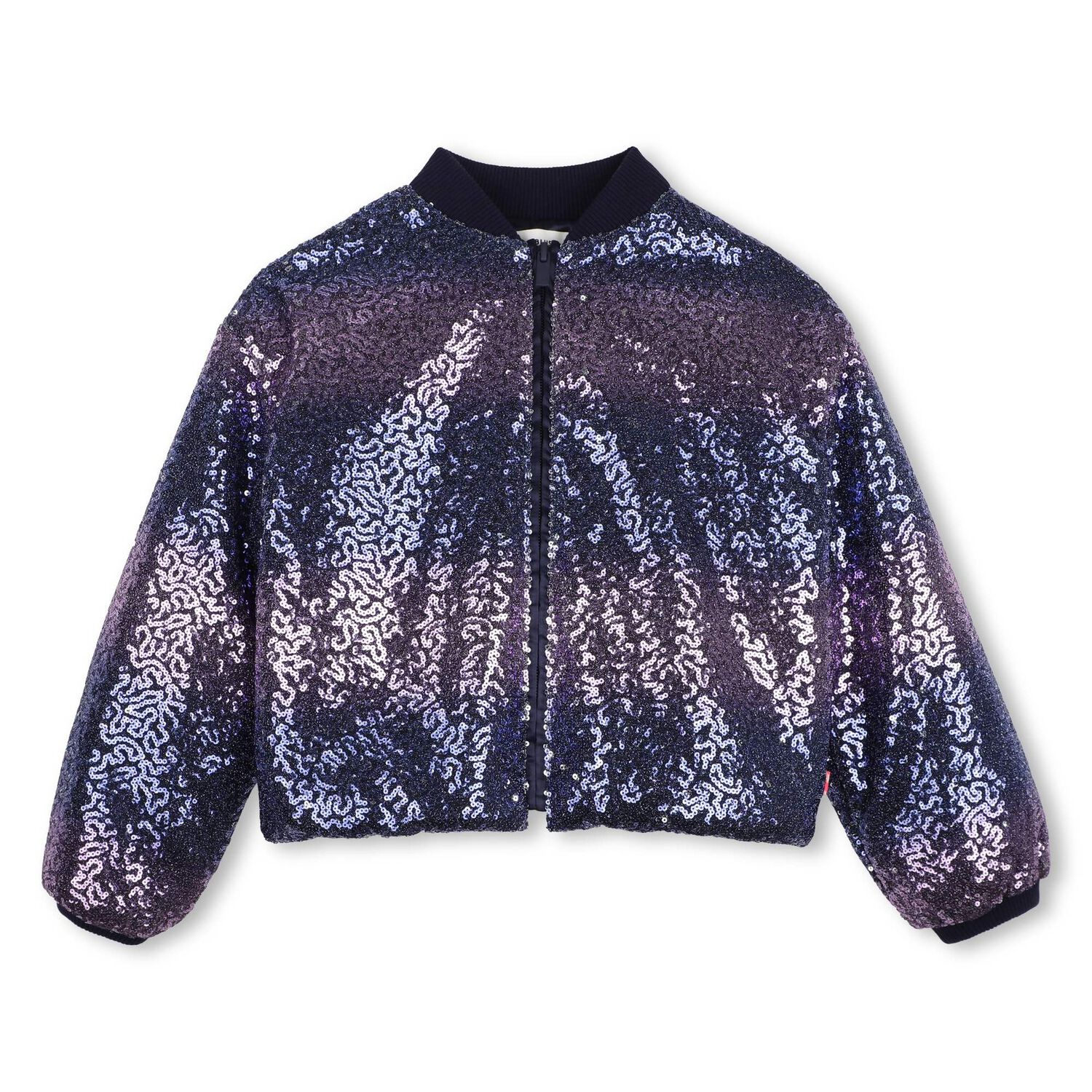 Girls Navy Blue Sequin Zip Up Top, 1, hi-res