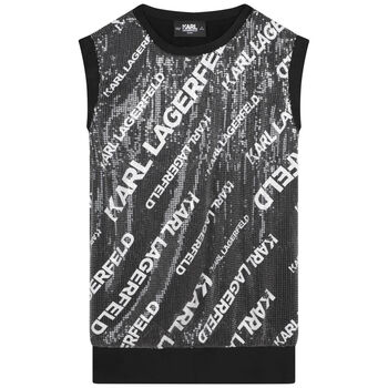 Girls Black & White Sequin Logo Dress