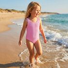 Girls Bubblegum Pink Crinkle Swimsuit, 2, hi-res