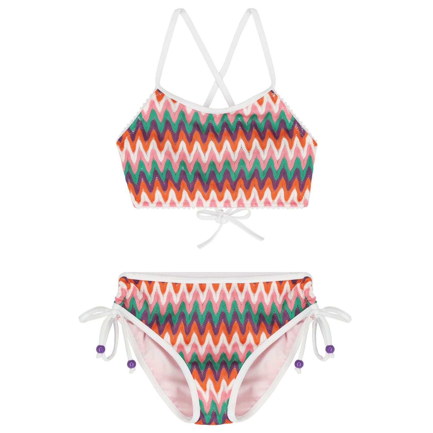 Girls Multi-Coloured Zig-Zag Bikini, 1, hi-res