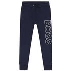 Boys Navy Blue Logo Joggers, 1, hi-res