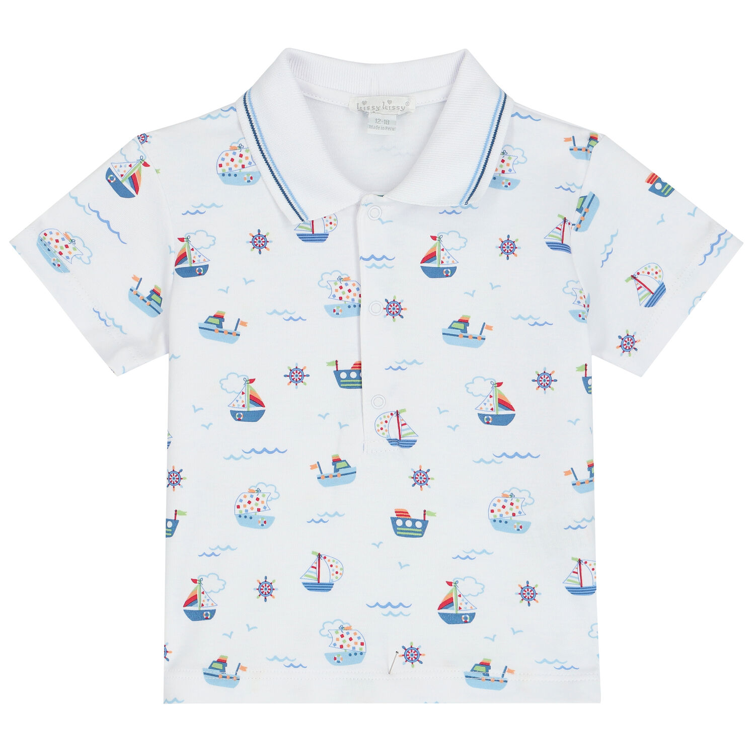 Baby Boys White & Blue Boats At Sea Shorts Set, 1, hi-res