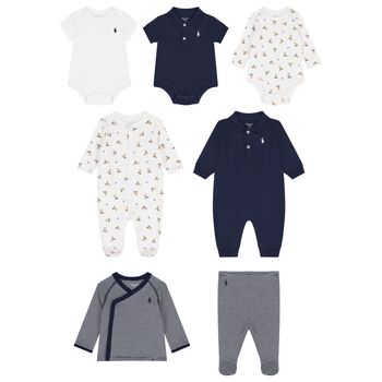 Baby Boys Ivory & Navy Blue Babygrow Gift Set