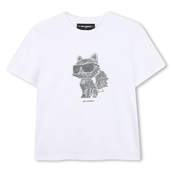 Girls White Reversible Sequin Choupette T-Shirt