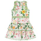 Girls White & Green Embroidered Floral Dress, 1, hi-res