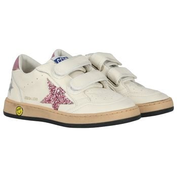 Girls Ivory & Pink Logo Trainers