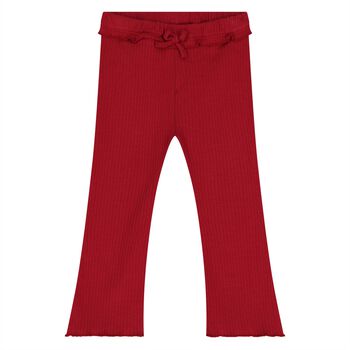 Younger Girls Red Ribbed Leggings