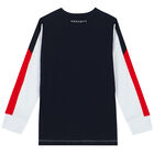 Boys White & Navy Logo Long Sleeve Top, 1, hi-res