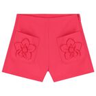 Girls Pink Crepe Flower Shorts Set, 1, hi-res
